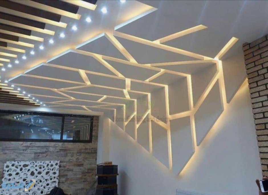 Потолок из гипсокартона двухуровневый в гостиную