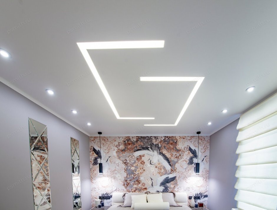 Двухуровневый глянцевый натяжной потолок