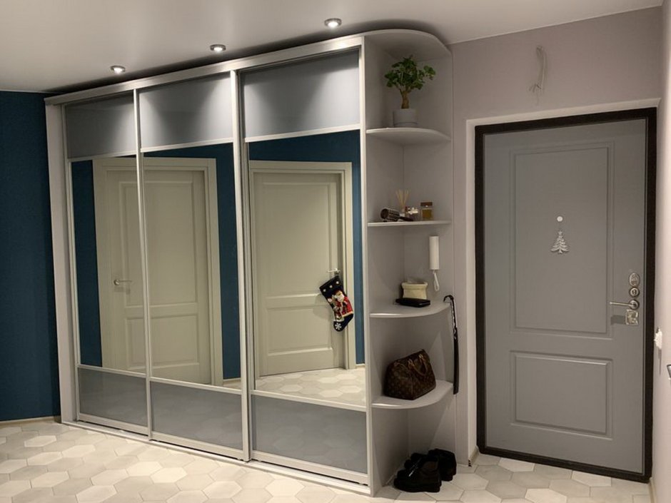 Шкаф-купе в прихожую темный с зеркалом