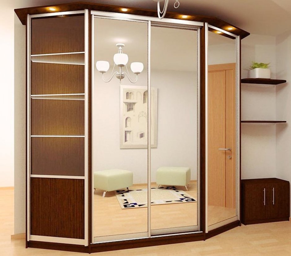 Угловой шкаф-купе в прихожую с зеркалом