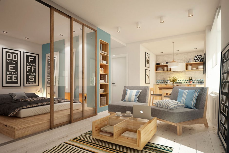 Гостиная Скандинавский стиль малогабаритка