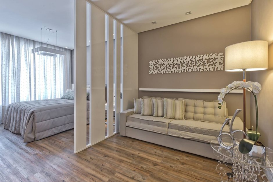 Скандинавский стиль с зонированием гостиной