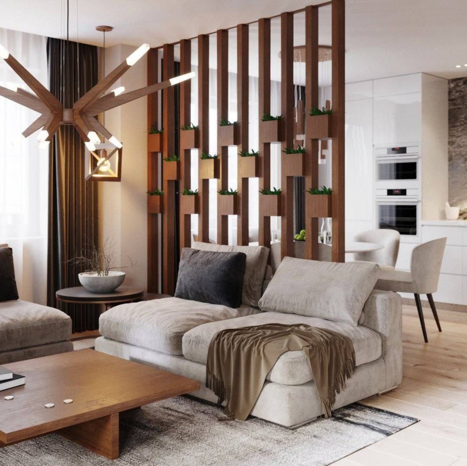 Перегородка для зонирования комнаты в стиле лофт