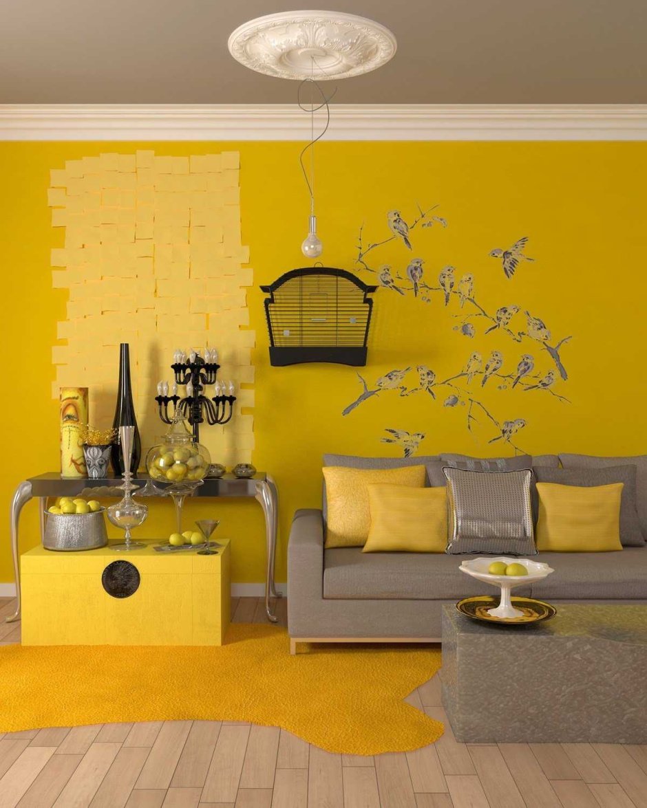 Желтые стены в интерьере