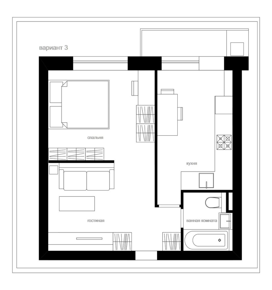 Перепланировка однокомнатной квартиры в двухкомнатную 37 кв.м план