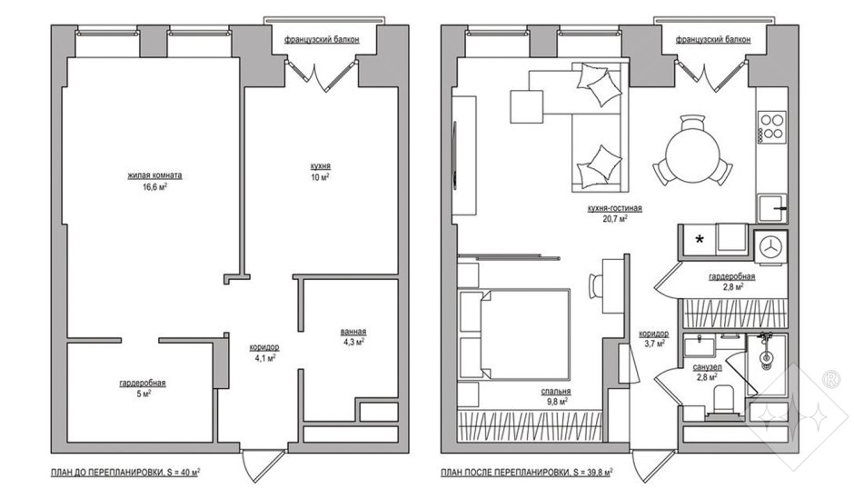 Планировки однокомнатных квартир 40 кв