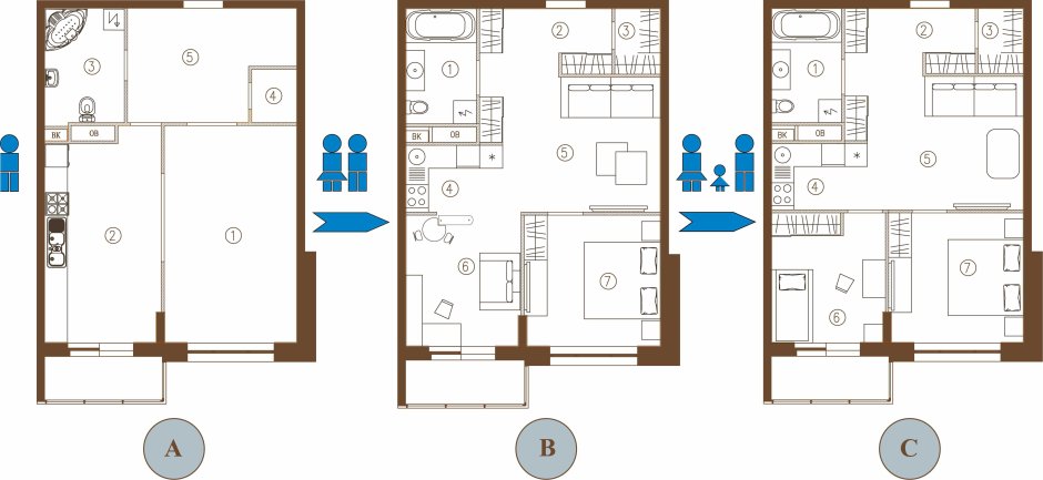 Перепланировка однокомнатной квартиры 40 кв.м в двухкомнатную
