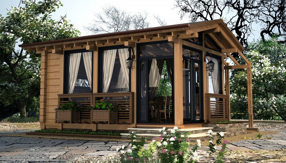 Односкатная кирпичная беседка