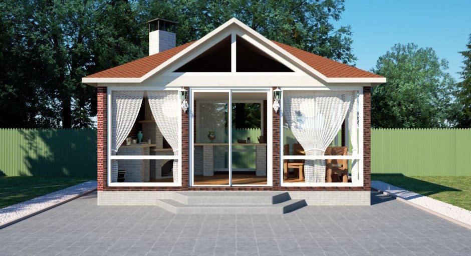 Беседка с мангалом из кирпича 5 на 5 метров