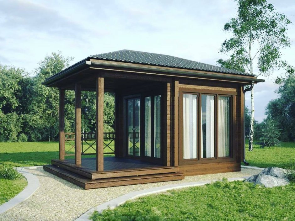 Крытая беседка с односкатной крышей