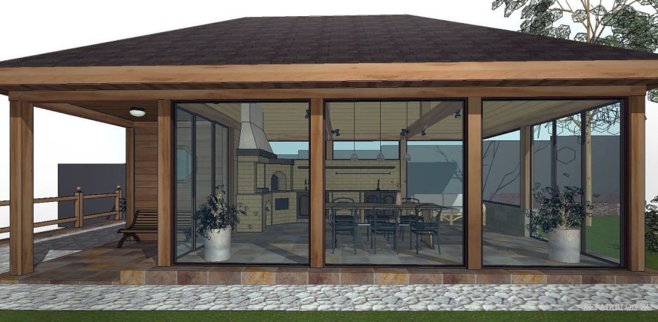 Беседка 3х4 с четырехскатной крышей с мангалом