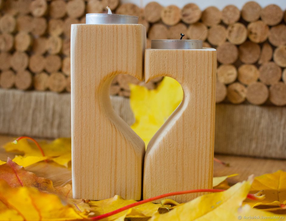 Подсвечник сердце из дерева