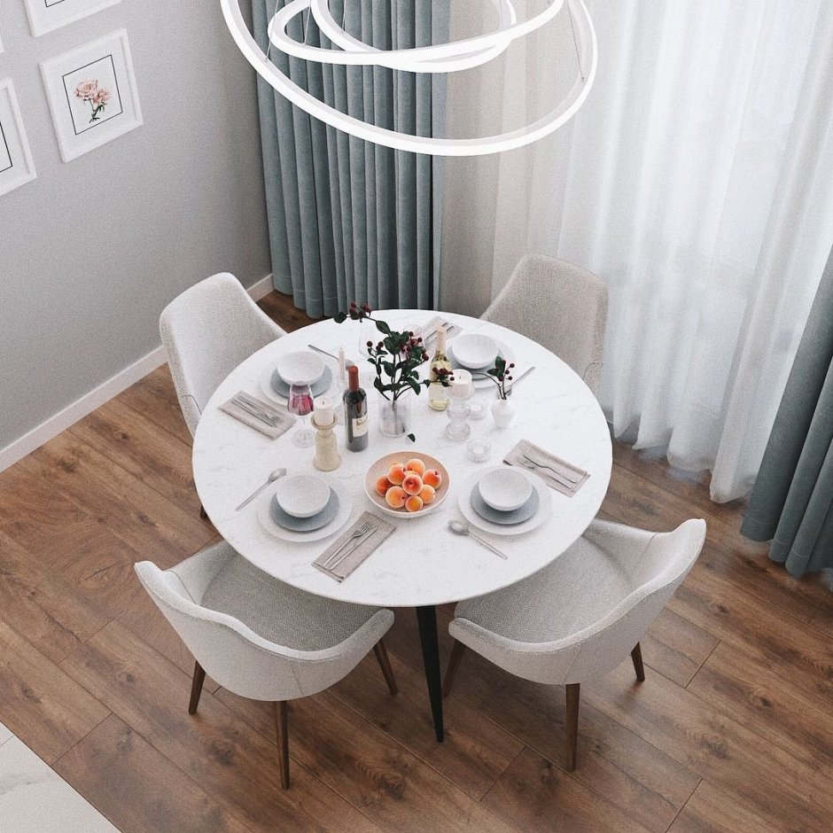 Белый круглый стол на кухню