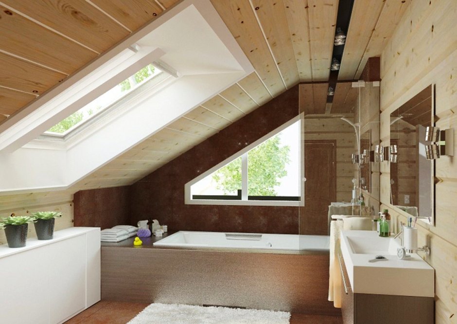 Мансарда из клееного бруса интерьер