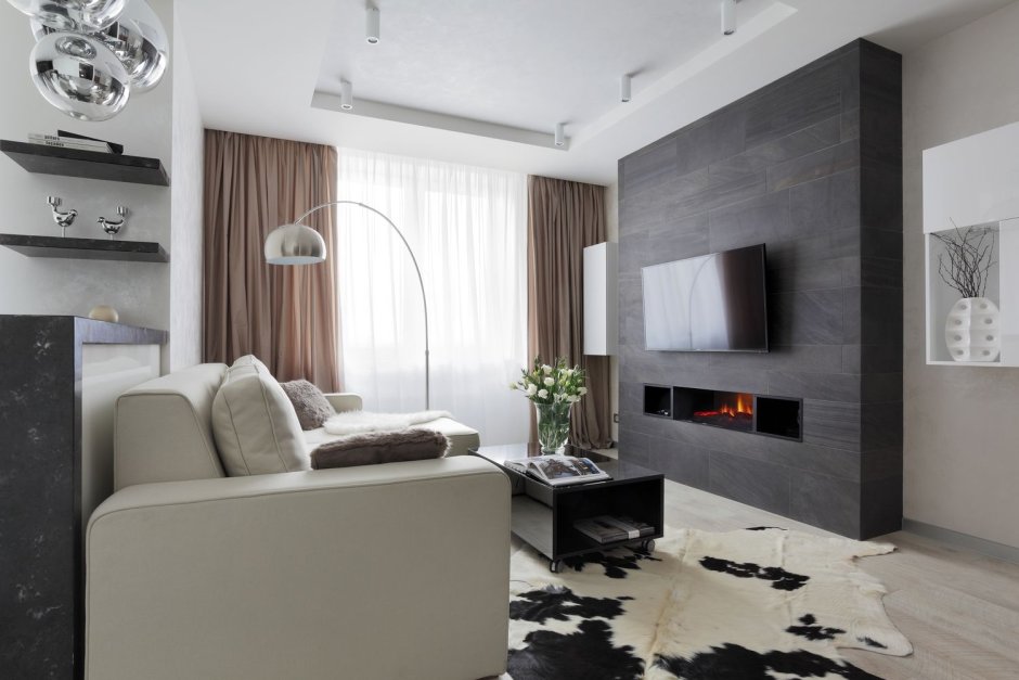 Гостиная с камином Минимализм