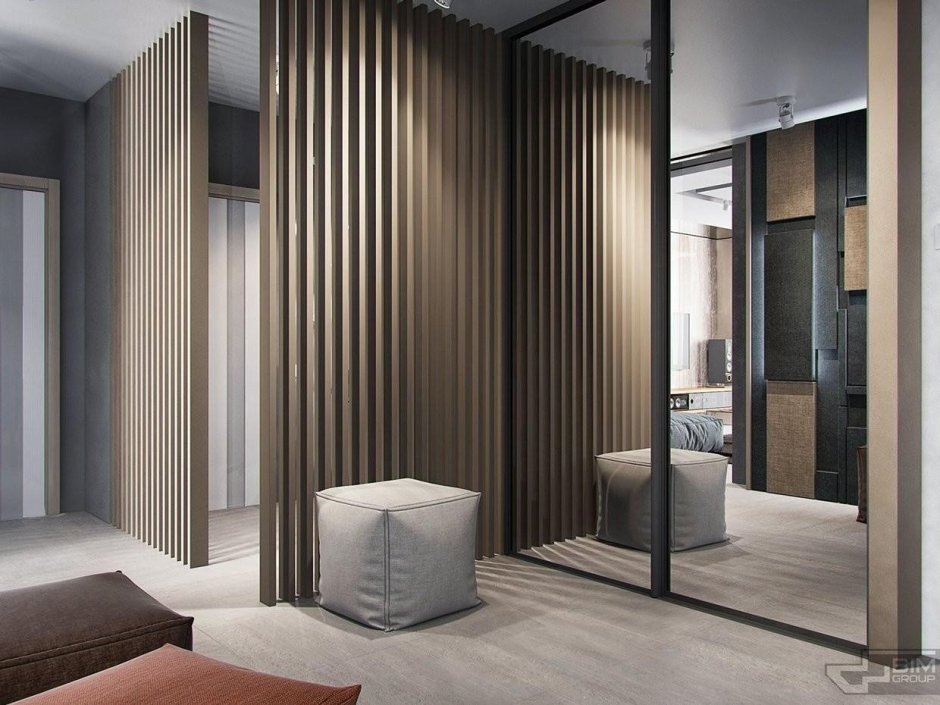 Реечная стена с зеркалом