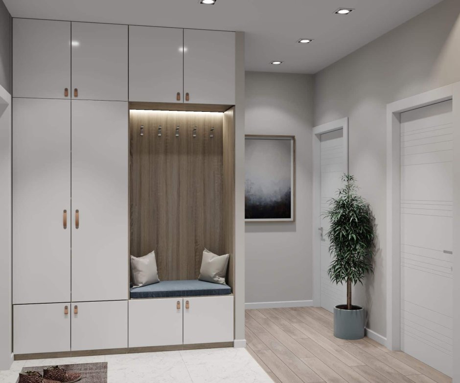 Шкаф-купе в прихожую с пуфиком