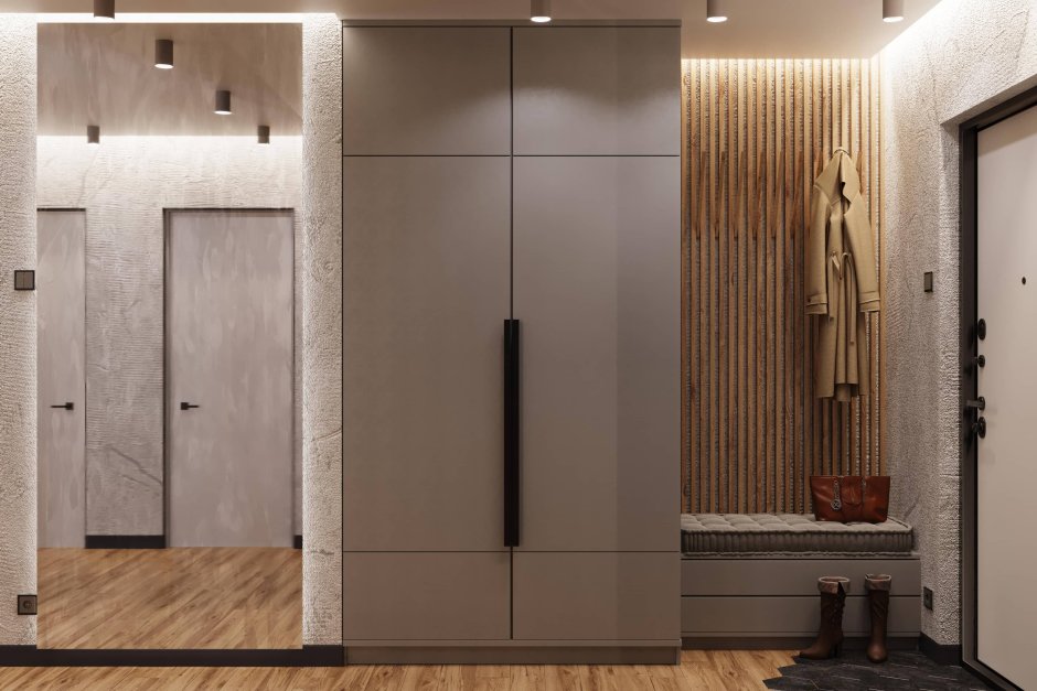 Прихожая в современном стиле с рейками