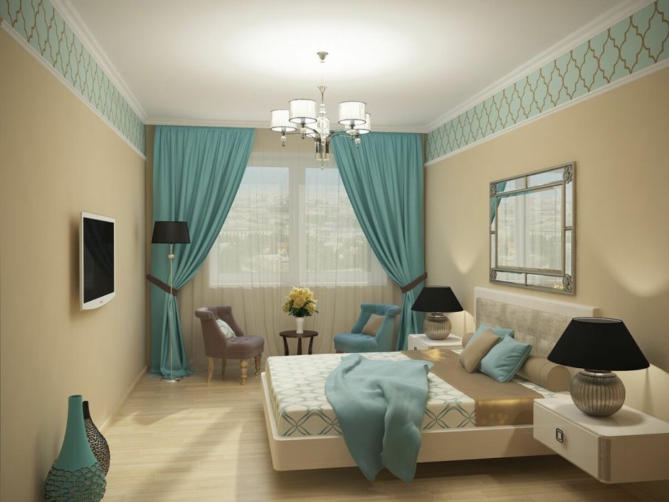 Спальня в бирюзовых тонах