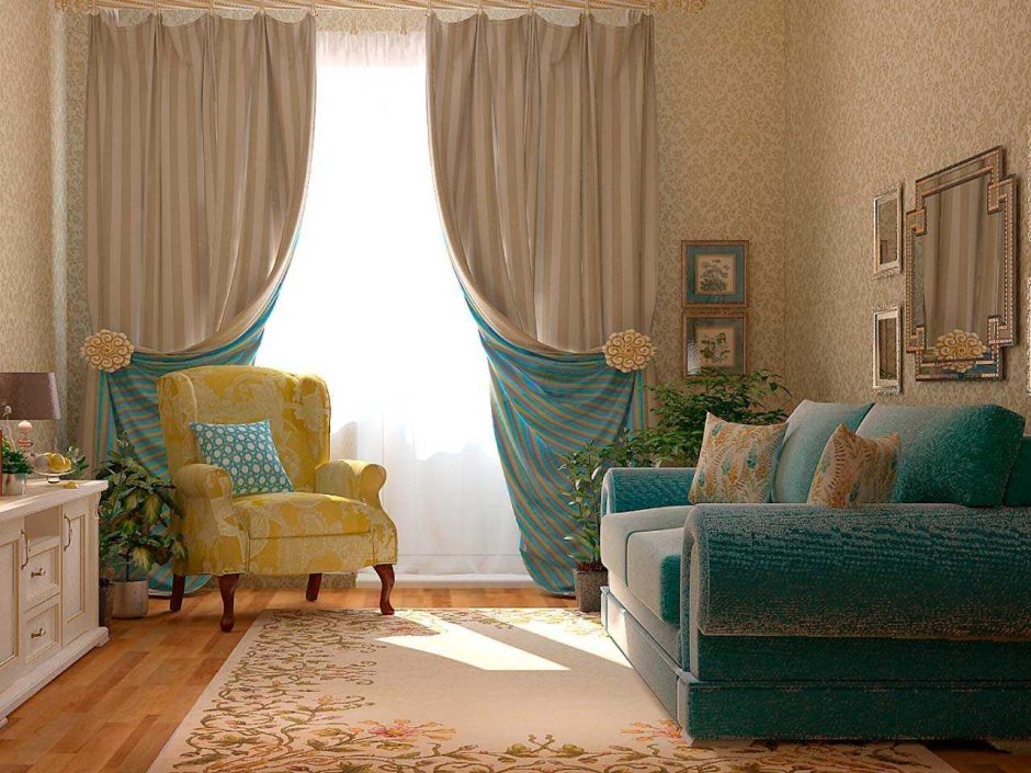 Бирюза в интерьере спальни