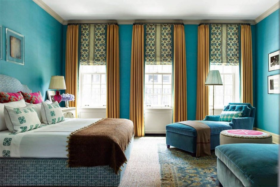 Шторы бирюзовые с бежевым