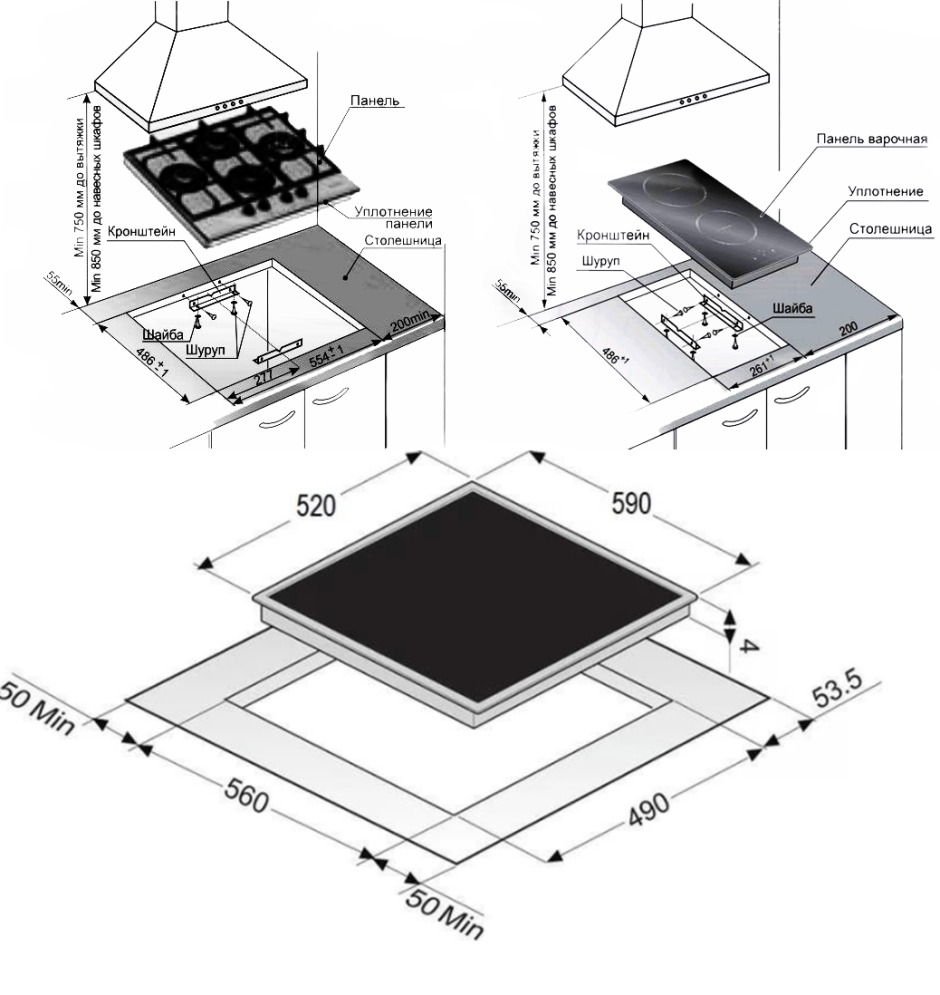 Варочные панели Домино бош гриль