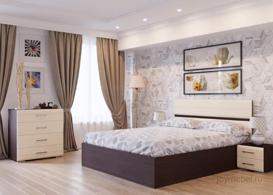 Модульная система №1 (кровать двойная 1,4) дуб венге/жемчуг