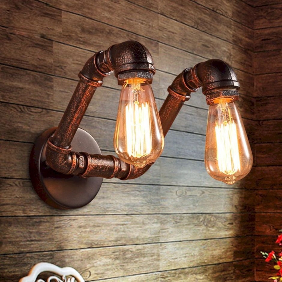 Лофт светильники из дерева с лампами Эдисона