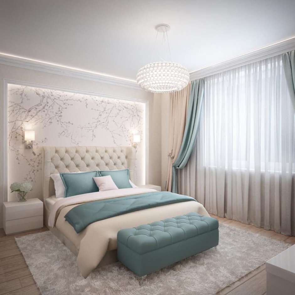 Дизайн спальни однокомнатной квартиры в светлых тонах