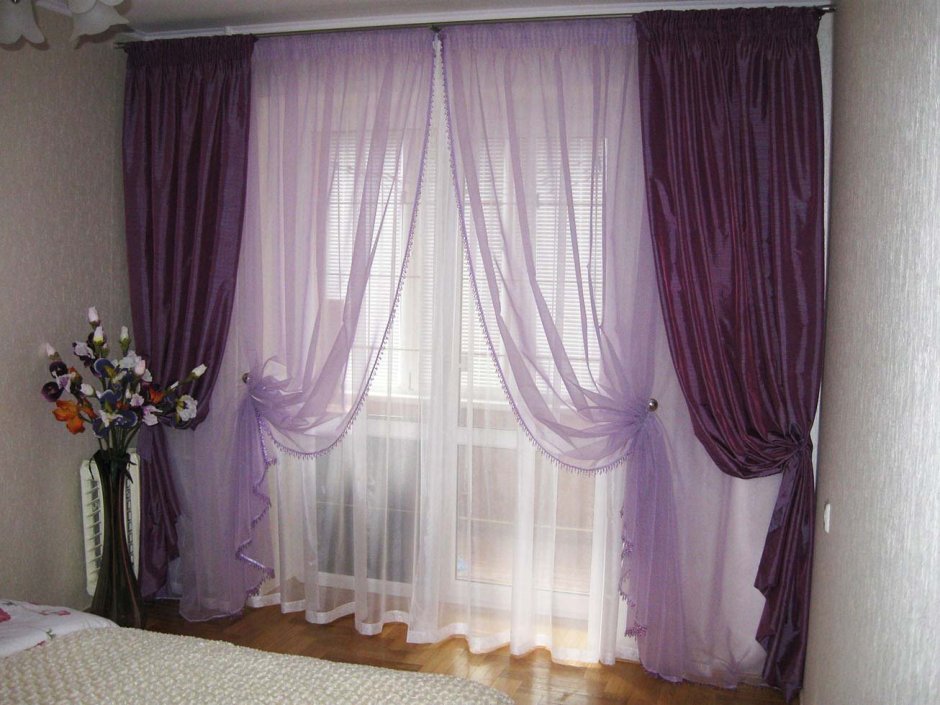 Фиолетовая тюль в спальню