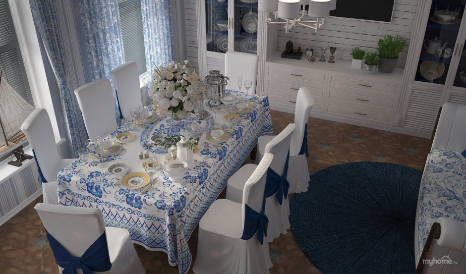 Гжель в интерьере кухни
