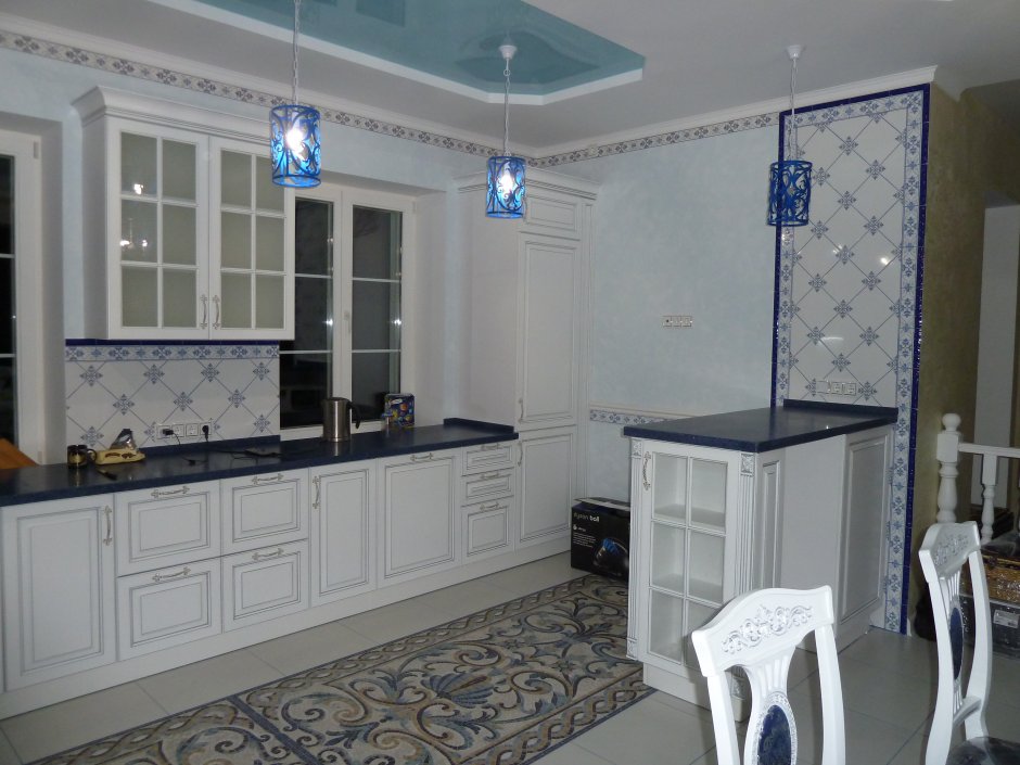 Кухня гостиная в стиле Гжель