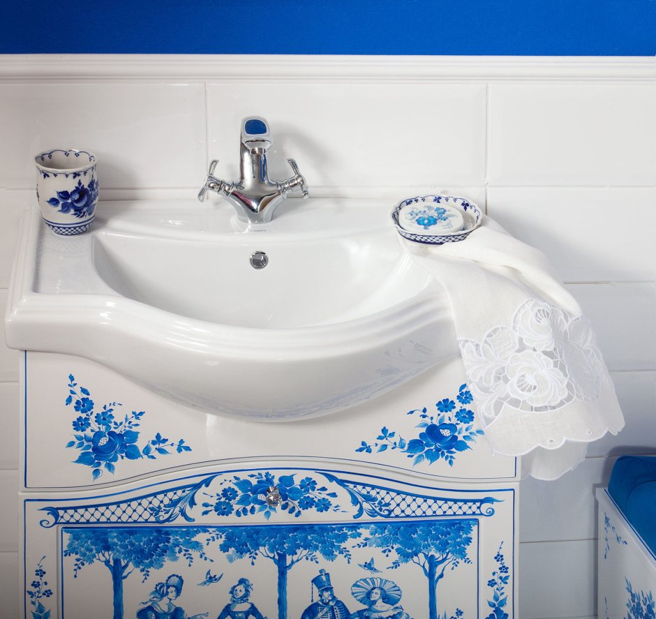 Комплект мебели для ванной Гжель 105 "синяя птица"