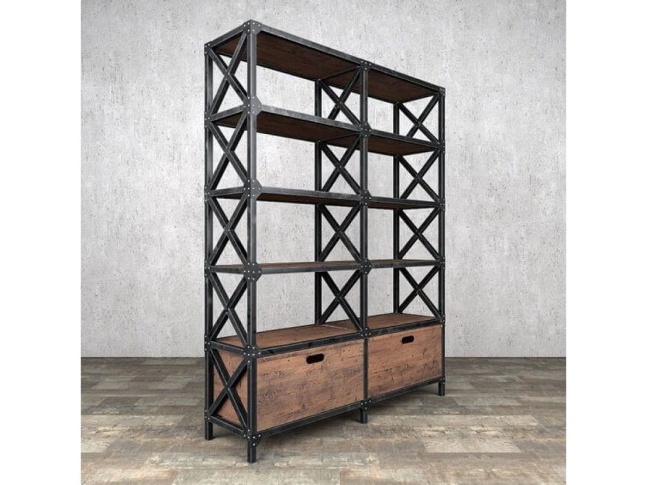 Металлический стеллаж в интерьере