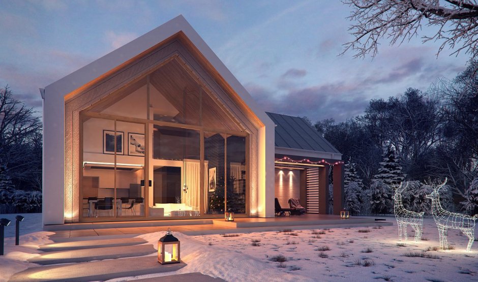 Небольшой дом с панорамными окнами