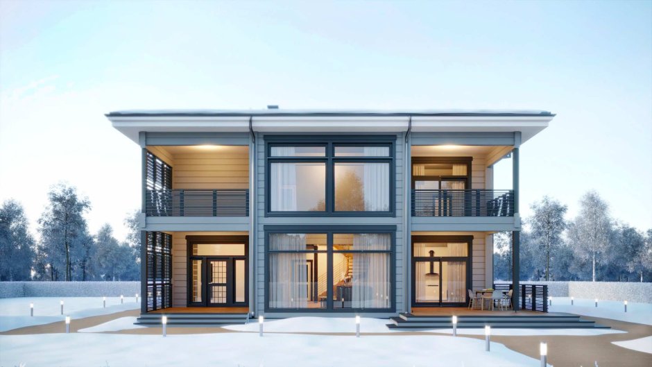 Дом с панорамными окнами двухэтажный