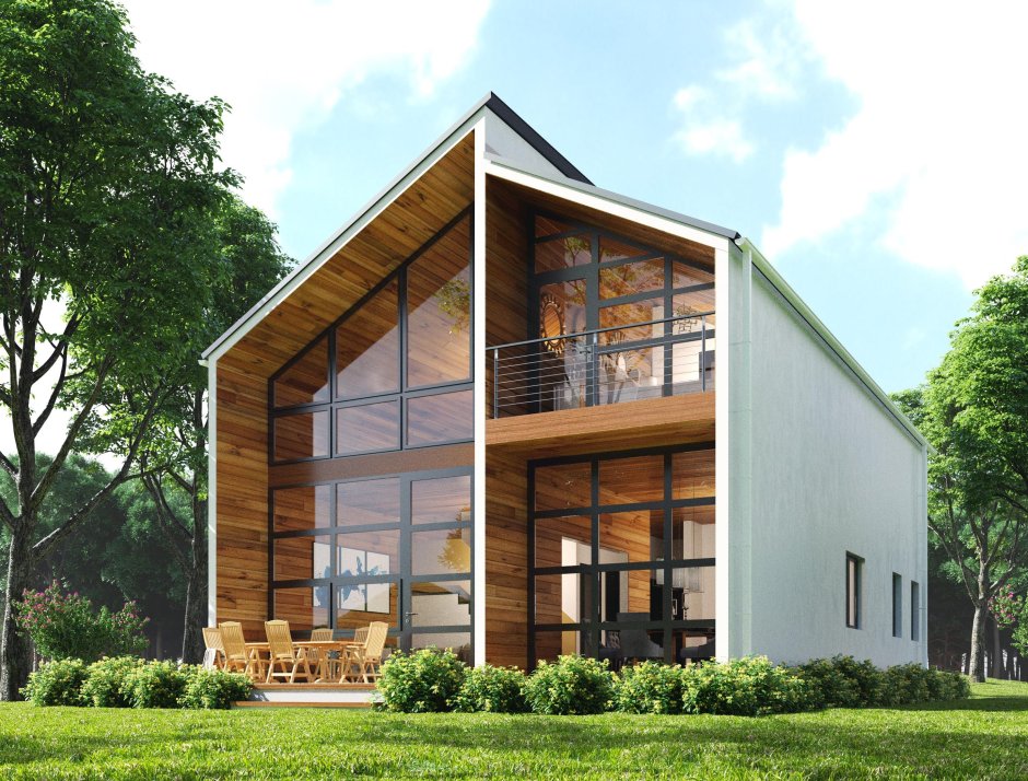 Дом с большими окнами двухэтажный