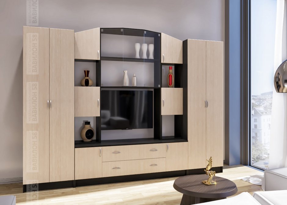 Гостиная Горизонт Ненси-1 венге/белый глянец