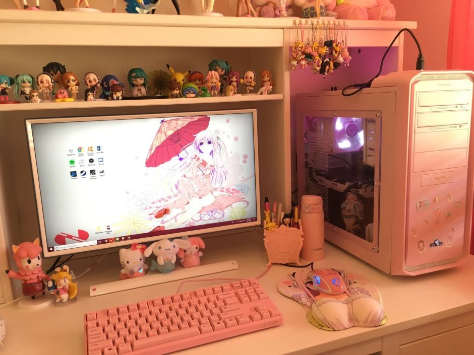 Розовая игровая комната для геймеров