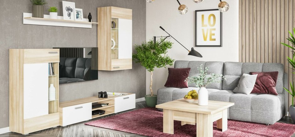 Стенка Lux сонома, белый снег