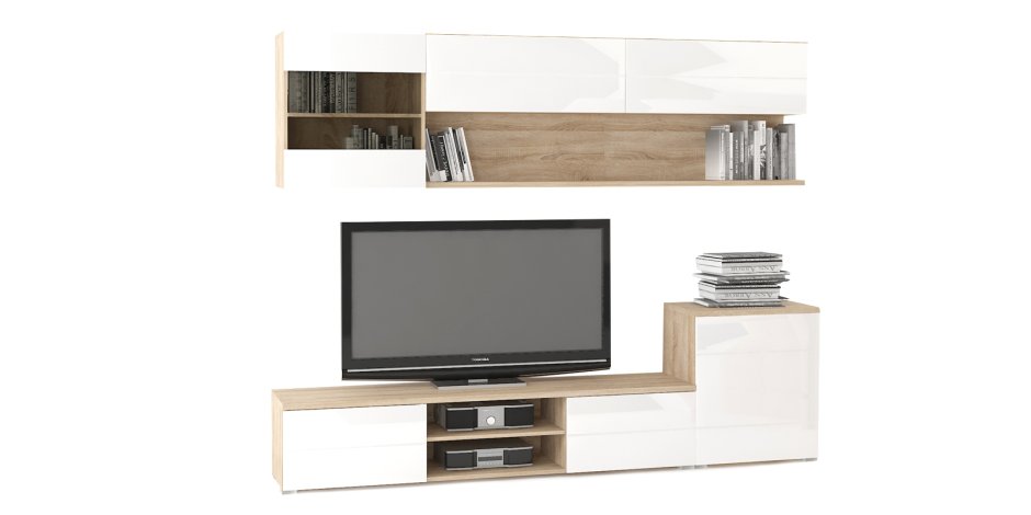 Стенка Манхеттен дуб сонома светлый/глянец белый