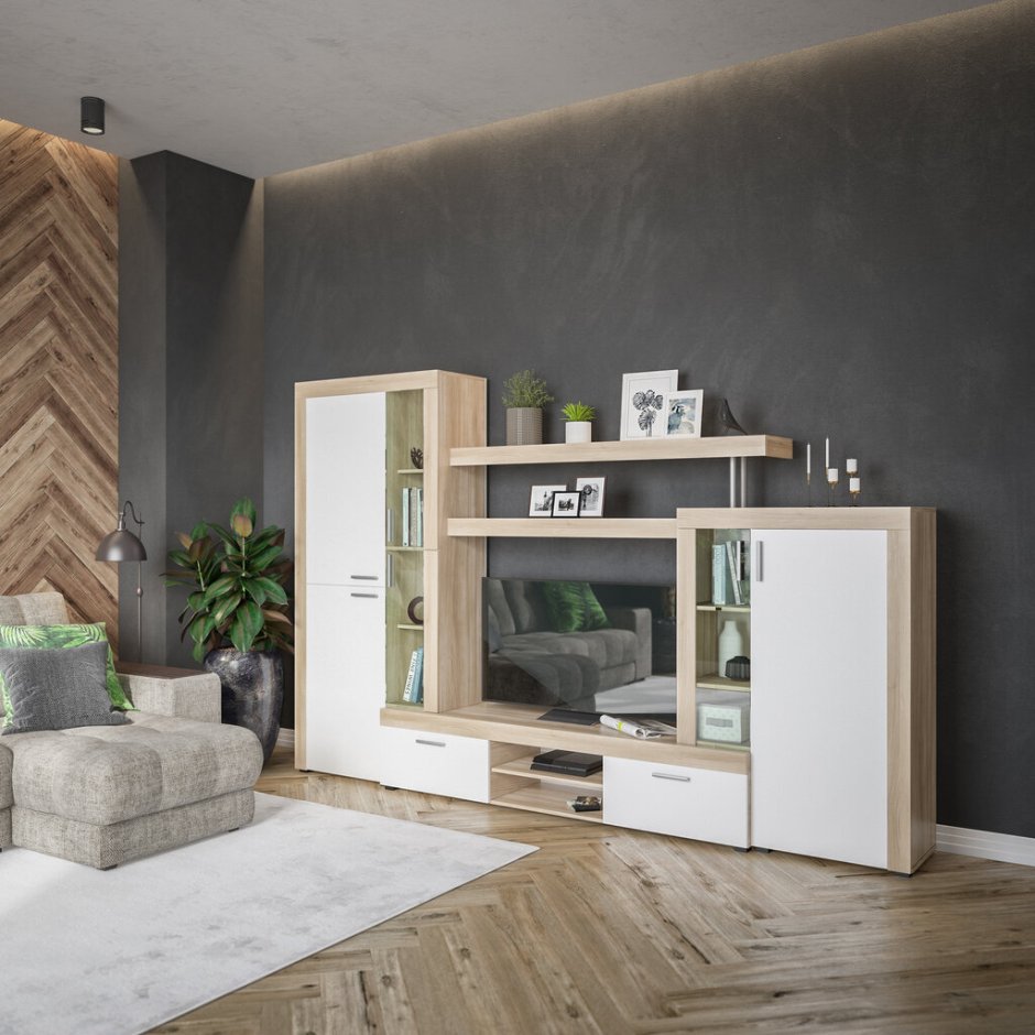 Стенка Монтана темный сонома+белый