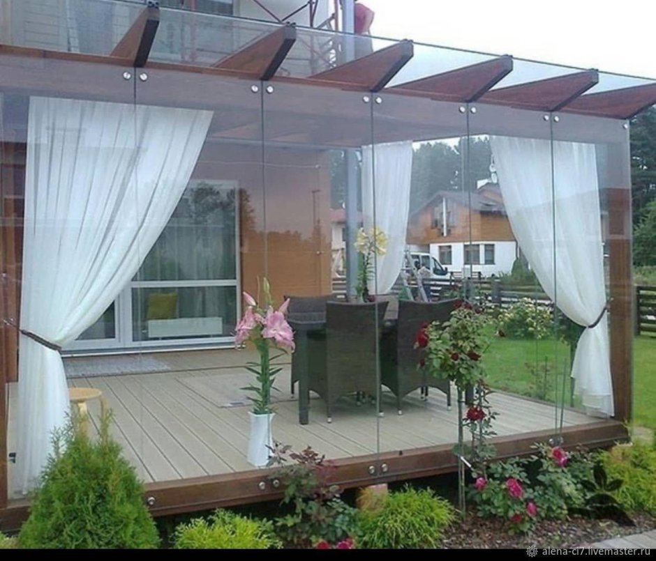 Остекление веранды Безрамное поликарбонат монолит