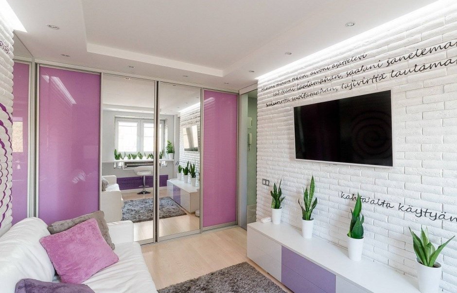 Интерьер студии 22м прямоугольной