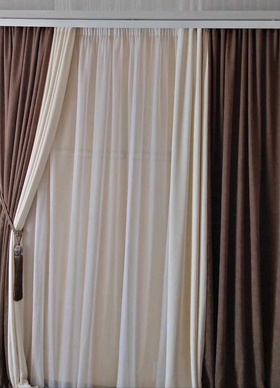 Шторы бежевые с коричневым комбинированные