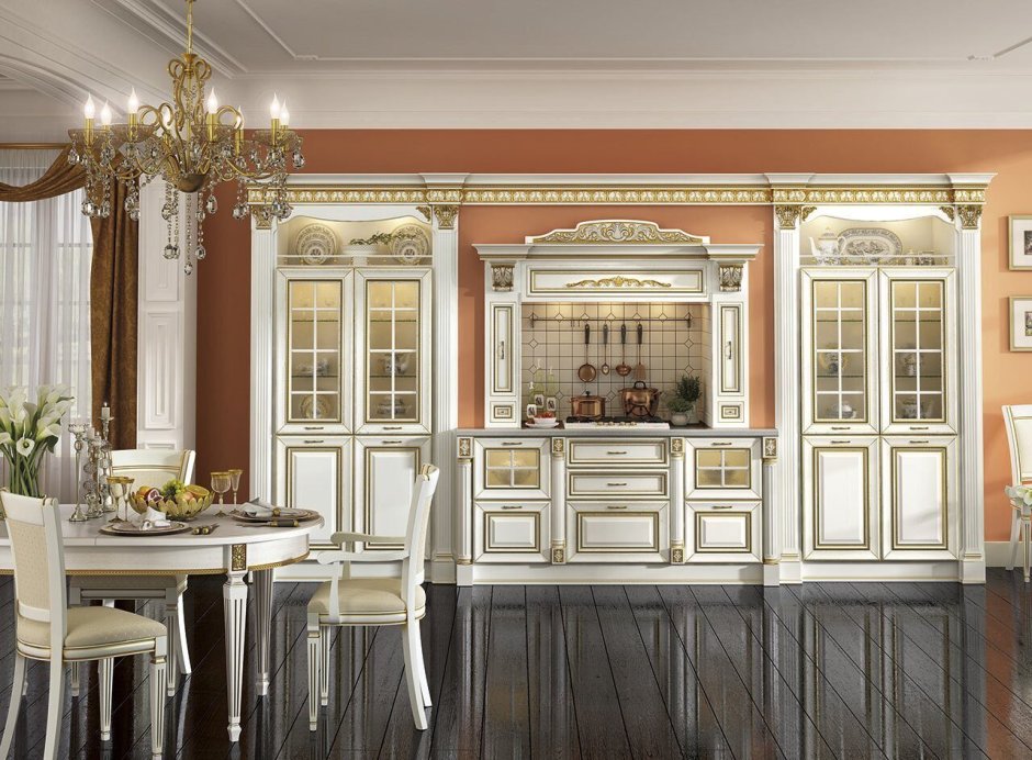 Кухня классика с золотой патиной