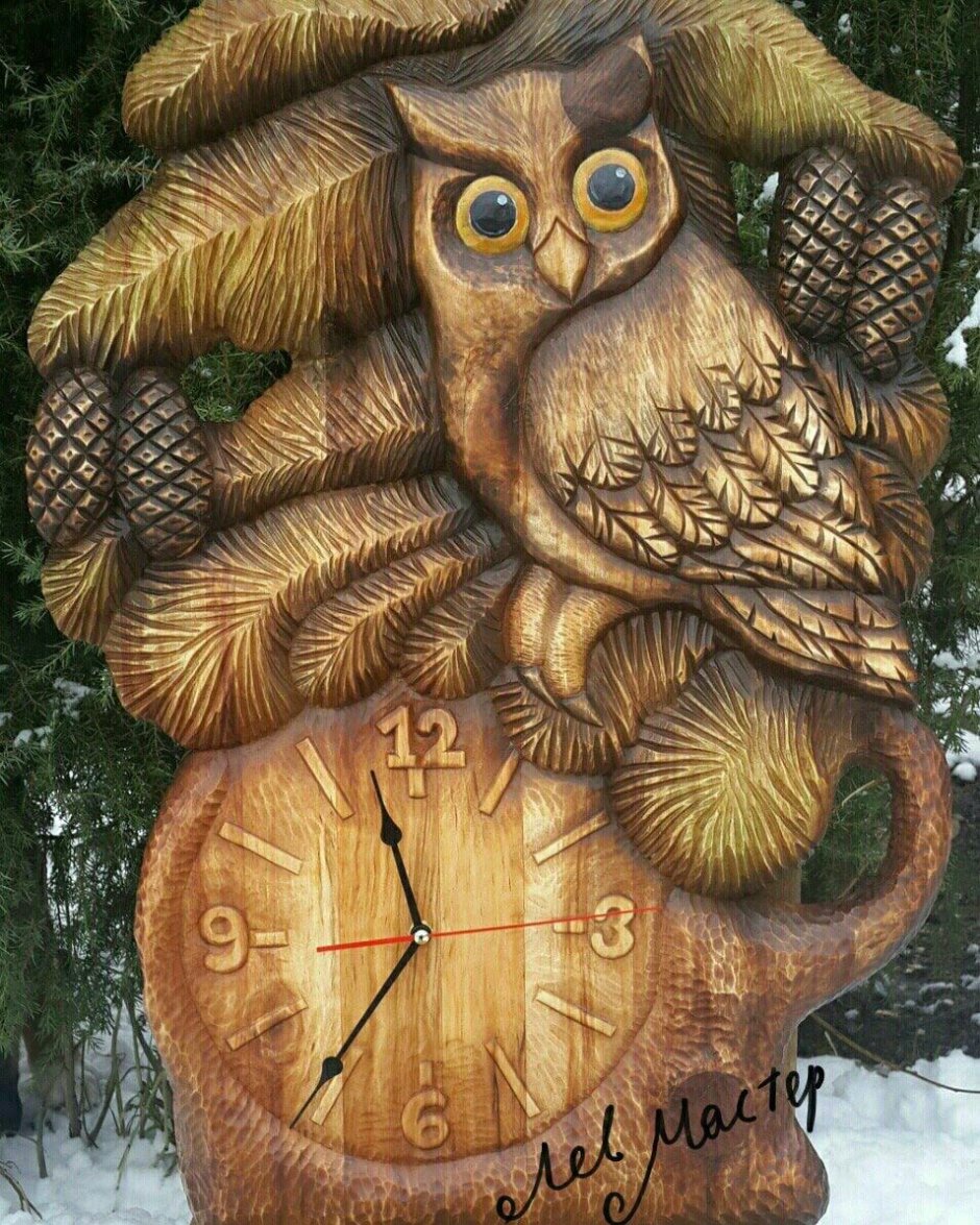 Часы Сова из дерева