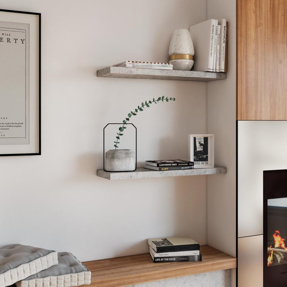 Полка мебельная прямая 800x230x38 мм, МДФ, цвет светло-серый