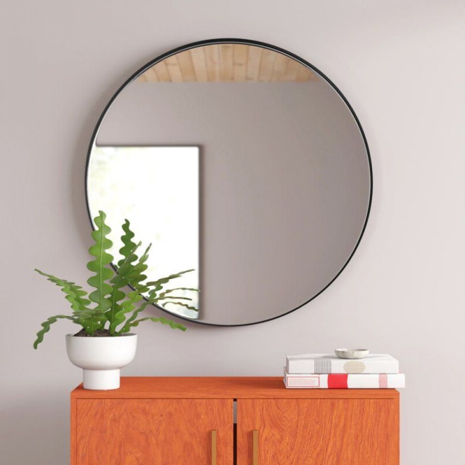 Круглое зеркало с подсветкой в тонкой раме