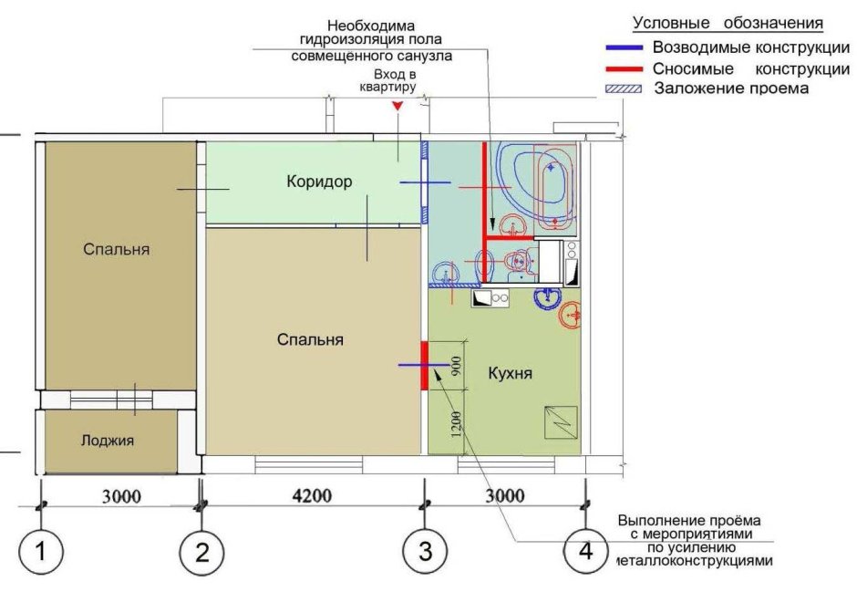 Расширение санузла за счет коридора
